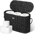 Kathfly Black Toilet Paper Storage Basket with Lid and Handles