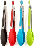 ZHIYE 4Pcs Silicone Tongs, Kitchen Tongs 7” Non-slip & Easy Grip Stainless Steel Handle - Smart Locking Clip - Heat Resistant, Food Grade