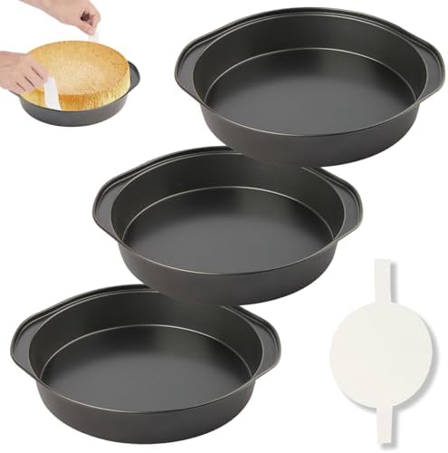 6 Inch Cake Pan - 3PCS Nonstick Round Cake Pans with 100 PCS Parchment Paper, Carbon Steel Smash Cake Baking Pans with Handle, Dishwasher Safe