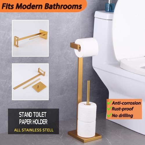 GERZWY Bath Free Standing Toilet Paper Holder Gold Stainless Steel Tissue Paper Roll Holder DZY005-BE