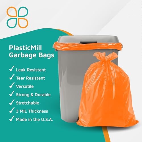 PlasticMill Heavy Duty Trash Bags, 50-60 Gallon, 3 Mil, Black, 50-Count