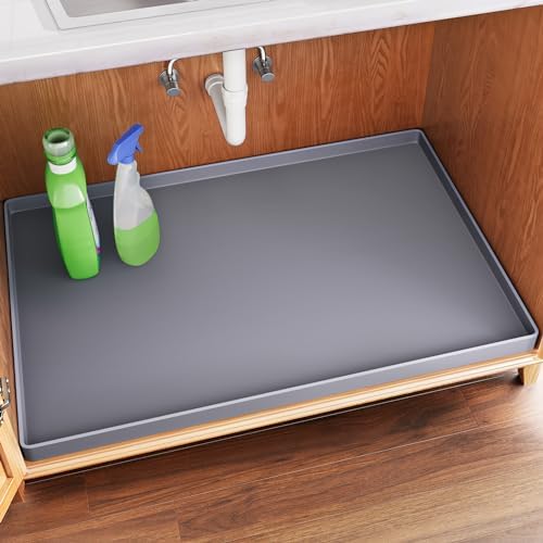 FLATO Waterproof Under Sink Mat, 34" x 19", Dark Gray