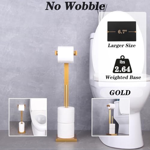 GERZWY Bath Free Standing Toilet Paper Holder Gold Stainless Steel Tissue Paper Roll Holder DZY005-BE