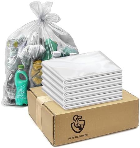 20 packs-Large 45-50 Gallon Heavy Duty Trash Can Bags|2 Mil |Clear Thickened/Plastic Bag-Kitchen&Yard,Building,Outdoor,Hotel, Property-Made in the USA (20)
