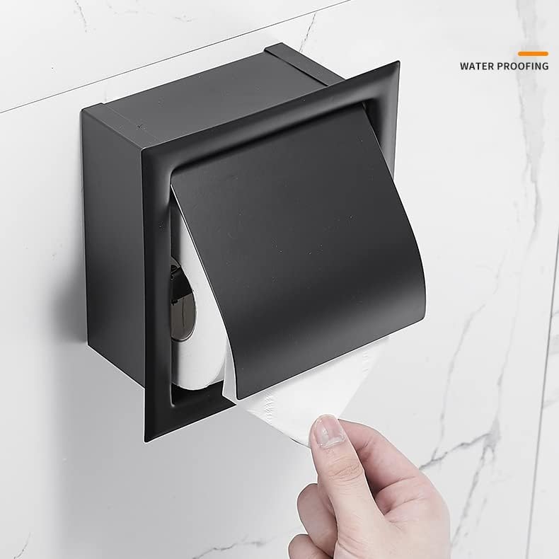Double Roll Recessed Toilet Paper Holder 304 Stainless Steel Toilet Roll Holder Bathroom Wall Mount Tissue Roll Holder Include Rear Mounting Bracket -Black-Double