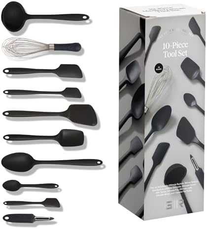 GIR: Get It Right 10-Piece Cooking Utensils Set - Black Silicone - Spatula Set, Silicone Spatulas & Kitchen Spoons - Heat-Resistant up to 425°F - Nonstick Cookware-Friendly - Dishwasher-Friendly