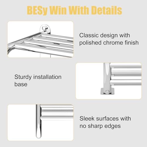 BESy Adjustable Bathroom Towel Rack with Shelf, Towel Bar, Chrome