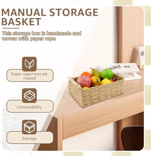 4Pcs Bathroom Basket Organizer,Toilet Basket Tank Topper with Wood Handle Decorative Toilet Tank Bin,Back of Toilet Organizer,Decorative Paper Rope Basket for Home Bedroom Living Room Bathroom ﻿