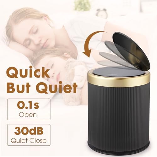 Automatic Bathroom Trash Can with Lid,Small Wastebasket Gold Black