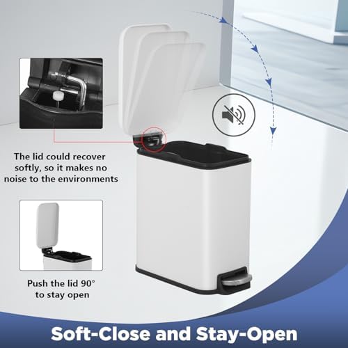 BestOffice | 1.3G Stainless Steel Trash Can with Lid | White | Pack of 2