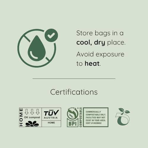 Compost Bags, Compostable Trash Bags 2.6 Gallon Compostable Bags Small 300 Count Compost Bags for Countertop bin Extra Thick 0.71 Mil. ASTM D6400 Certified By BPI and TÜV AUSTRIA 2.6 Gallon, 300 Units