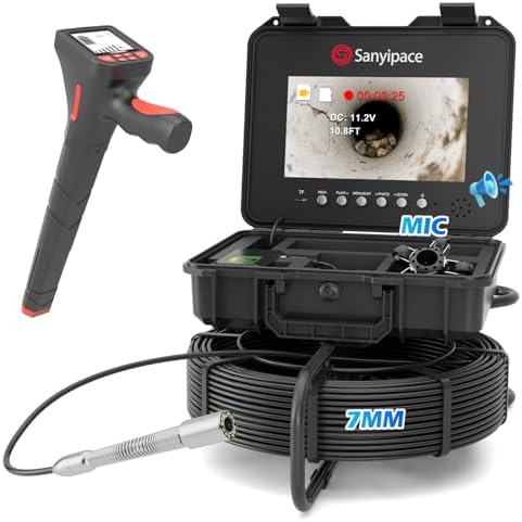 Sanyipace Sewer Camera 230FT/70M with Locator, Self-Leveling Drain Camera with 10.1" Screen, Pipe Inspection Camera 512Hz, DVR with Speaker, Distance Counter, 1080P Plumbing Camera with 12PCS Lights