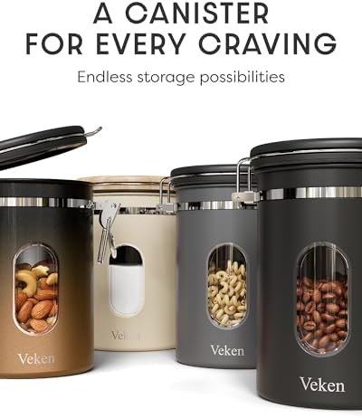 Veken Coffee Canister with Window, Airtight Stainless Steel Container, 22OZ