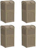 Greesum 33 Gallon Resin Outdoor Trash Can with Lid, Waterproof Resin Garbage Bin for Hideaway, Patio, Deck, 4 Pack, Light Brown