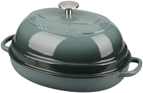 EDGING CASTING Enameled Oval Cast Iron Dutch Oven Pot with Lid, Bread Dutch Oven for Sourdough Bread Baking, Dutch Oven Bread, Bread Oven, 6QT, Slateblue
