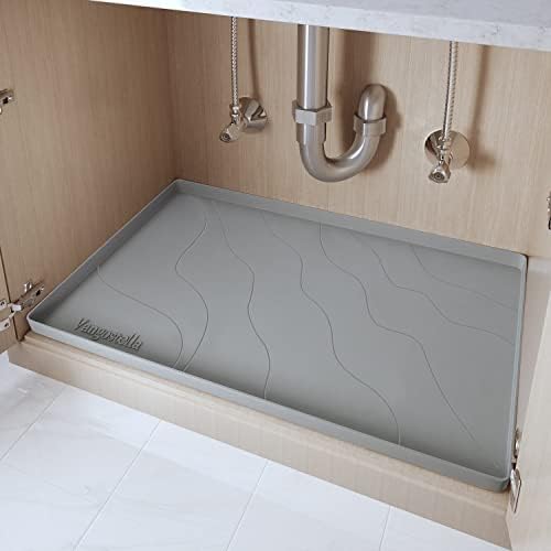 Heavy Duty Silicone Under Sink Mats for Kitchen Waterproof 40" x 22", Extra Thick Under Sink Rubber Mat Drip Tray, Raised Edge Under Sink Liner,Prevent Drips, Leaks, Spills,Grey