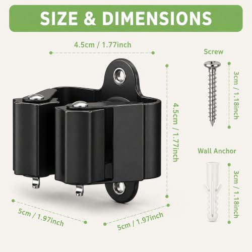3-H Broom Holder Wall Mount 4 Pack, Stainless Steel Mop Hanger with Screws