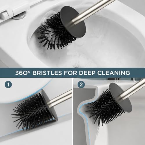 FORIOUS Stainless Steel Toilet Bowl Brush Scrubber and Holder Set Short