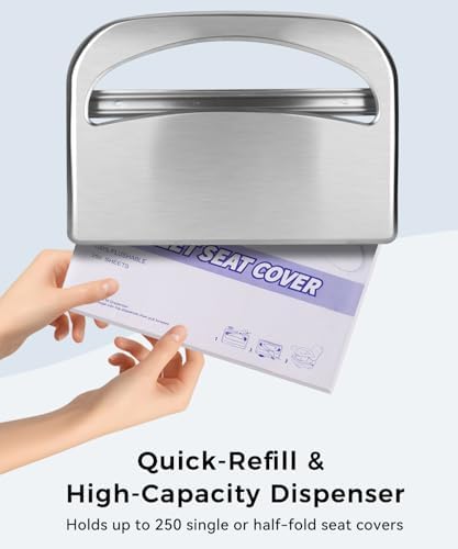 2 Pack Commercial Toilet Seat Cover Dispenser Wall Mount, 16.3-Inch Large Capacity Brushed 304 Stainless Steel Toilet Seat Cover Holder for Disposable Covers for Office Restaurant Hospital Bathroom