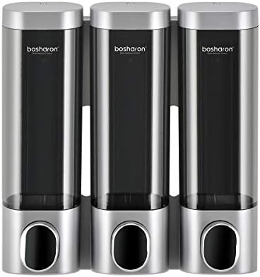 Triple Soap Dispenser Plastic Wall Mount Manual Liquid 3x300ml Shampoo dispensers with Lock for Bathroom (Silver Grey)