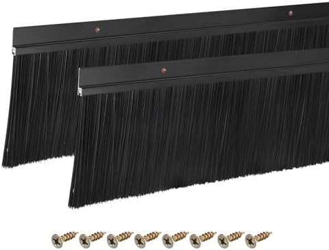 uxcell 2Pcs Door Brush Bottom Sweep H-Shape Aluminum Alloy Base with 3.9-inch PP Brush for Home, Industrial (35-inch L, Black)