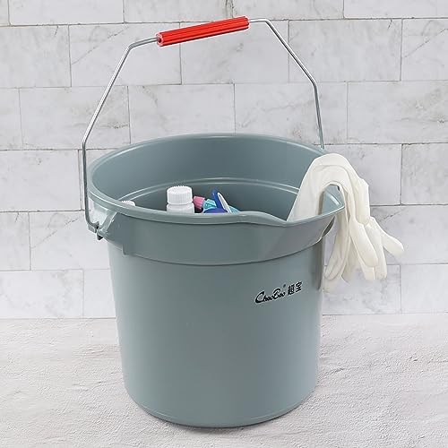 6-Pack 14 Quart Plastic Cleaning Round Bucket with Handle, Gray