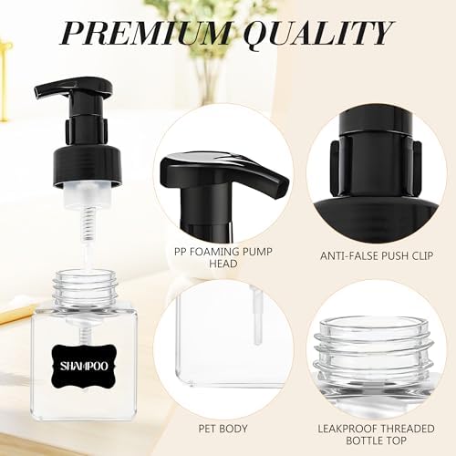 8.5 oz Foaming Soap Dispenser Plastic Foaming Pump Bottle, Refillable Dispenser with Plastic Pump, Empty Hand Bottles for Liquid Soap, Shampoo, Bathroom,Hotel,Restaurant (60, Transparent)
