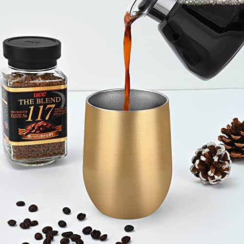Lifecapido 12 Pack 12oz Stainless Steel Wine Tumblers, Insulated Wine Tumbler, Double Wall Insulated Wine Glass, Stainless Steel Stemless Wine Cups with Lids for Coffee, Wine, Champaign, Gold