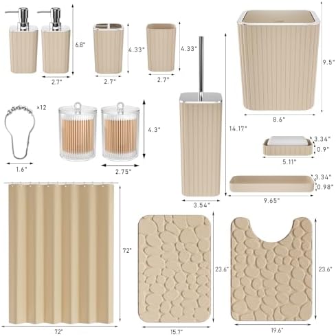 XLHOMO Bathroom Set - Bathroom Sets with Shower Curtain and Rugs, Beige