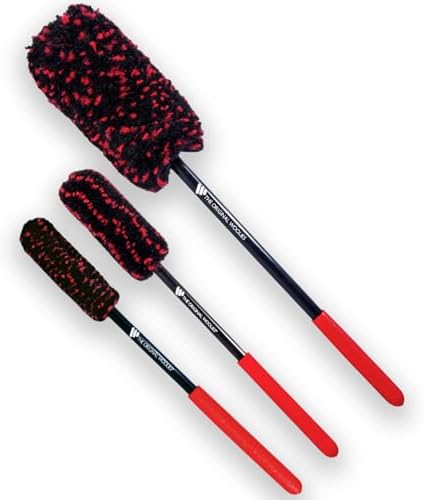 Wheel Woolies Car Detailing Brush Set - 3pc Car Wheel Brush Kit (18”, 12”, 12”) for Rims, Barrel, Spokes & Brake Dust | Soft No Scratch Rim Brush with Long Handle & Anti-Slip Grip | Made in USA