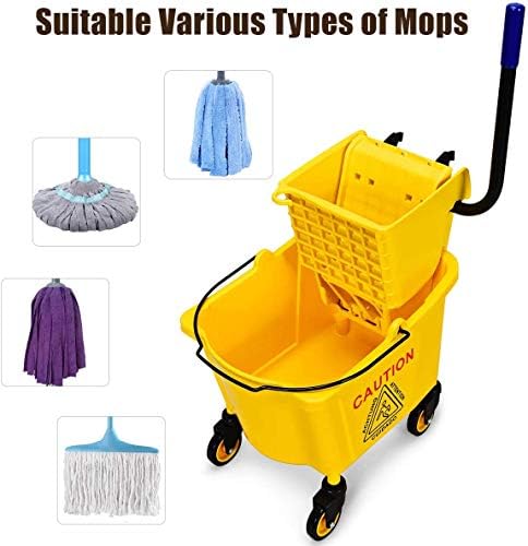 Nightcore Commercial Mop Bucket, All-in-one Tandem Floor Cleaning Wavebrake, Side Press Cleaning Wringer Portable Trolley On Wheels, Ideal for Household, Commercial,Restaurant,26 Quart Capacity