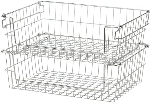TRINITY 2-Pack Stackable Metal Wire Storage Baskets With Handles, EcoStorage Chrome, 19 Inches