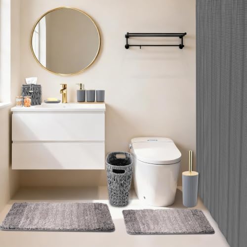 Bathroom Accessory Set, Grey 25Pcs Bath Set with 4 Gallon Wicker Trash Can