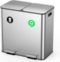 Lovewind Dual Trash and Recycling Bins for Kitchen, 2 * 11-Gallon Stainless Steel Double Trash Can, Step-On Garbage and Recycle Combo, Quiet Close, Pet-Proof, Compatible with 13-Gallon Bags, Silver