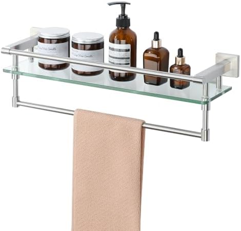 Alise Bathroom Shelf with Towel Bar, 20" Glass Bathroom Shelf Wall Mounted