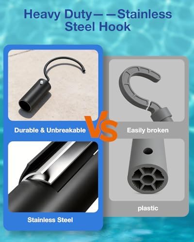 Pool Hook with Pole, 16FT Pool Pole Telescopic with Stainless Steel Hook, Retrieval Hooks for All Robotic Pools Cleaner, Robot Hooks for Heavy Duty Telescoping Poles, Above Ground and Underwater