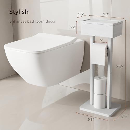 Wealone 4-in-1 White Toilet Paper Holder Stand with Storage Shelf Box
