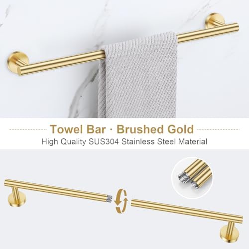Lairuier Bathroom Hardware Set Brushed Gold, Towel Holder Set Wall Mounted