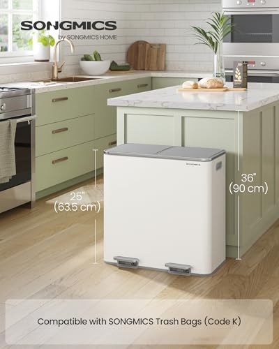 SONGMICS Trash Can, 2 x 10.6 Gallon (2 x 40 L), White and Gray