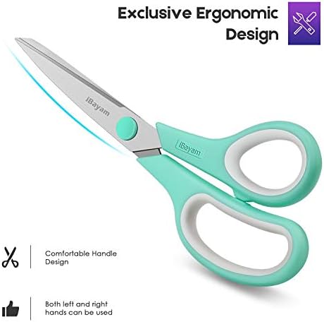 iBayam 8" Heavy Duty Scissors All Purpose for Office School Crafts Sewing