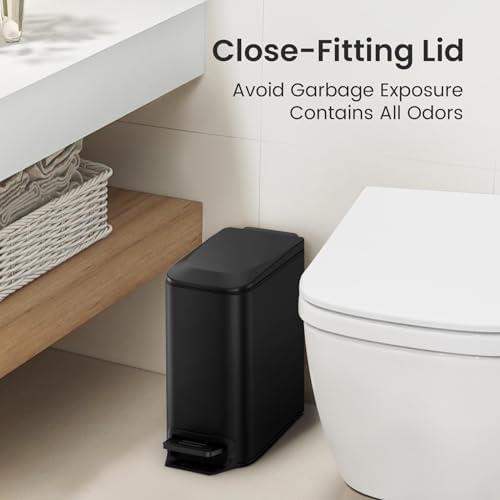 Cesun Small Bathroom Trash Can with Lid, 1.6 Gal, Soft Close, Matte Black