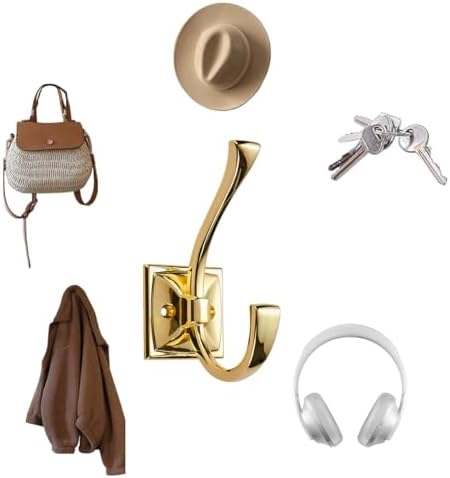 10 Pack Decorative Heavy Duty Towel Hooks for Hanging Robe Double Polished Brass Coat Hooks Wall Mounted with Screws for Key, Towel, Bags, Cup, Hat