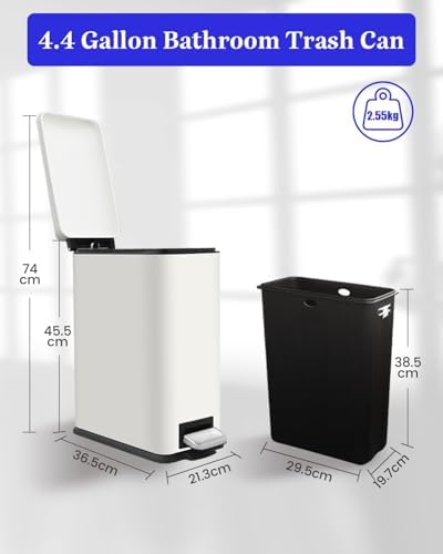 JM.YIPENG 17L (4.5 Gal) Trash Can, Step Trash Can with Lid, White Trashcan