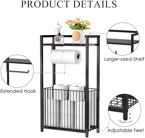 Freestanding Toilet Paper Holder with Storage Shelf - Larger Size