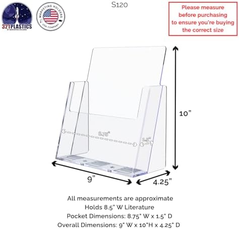 Marketing Holders 2 Pack Magazine Display 8.5”W Countertop Offices Stores Hotels Advertising Businesses Wide Single Pocket Clear Acrylic Tabletop Brochure Holder Ad Trade Show
