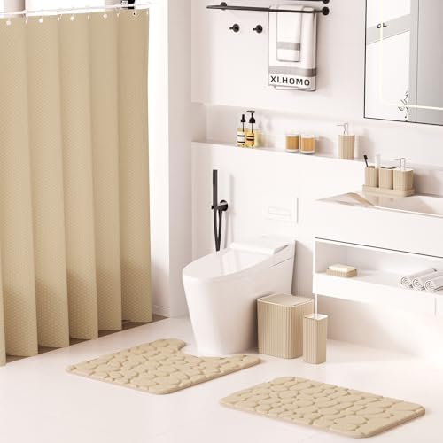 XLHOMO Bathroom Set - Bathroom Sets with Shower Curtain and Rugs, Beige