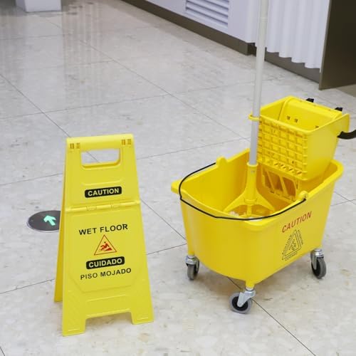 Midoneat Commercial Mop Bucket with Wringer on Wheels, 35 Quart, Yellow