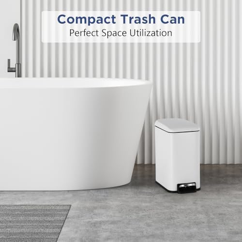 BestOffice | 1.3G Stainless Steel Trash Can with Lid | White | Pack of 2