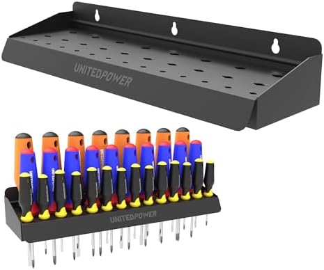 UNITEDPOWER Screwdriver Holder, Wall Mount Storage Rack Organizer for Workshop, Shed, Garage, Home, Stores up to 32 Screwdrivers or Small Tools