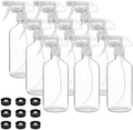 9 Pack Glass Spray Bottles, 16oz Empty Clear Boston Round Bottles Refillable Container with Trigger Sprayer for Cleaning Solutions, Essential Oils, Misting Plants